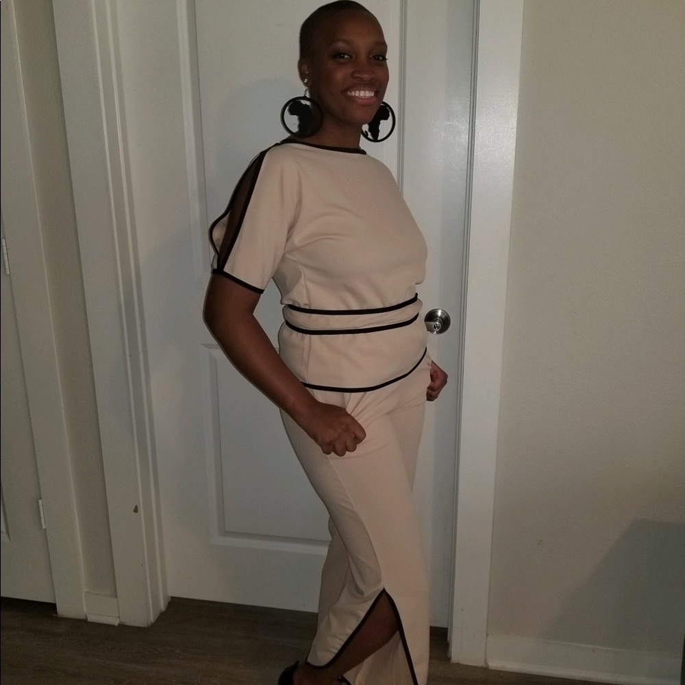 Piping Trim Belted Top & Split-Side Pants